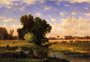 Hackensack Meadows atardecer paisaje tonalista George Inness arroyo Pinturas al óleo